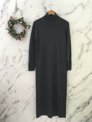 Vtg Ralph Lauren Womens Large 100 Merino Wool Sweater Dress Turtleneck Midi