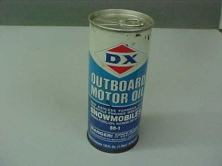 Vintage Dx Outboard Motor Oil Snowmobile Oil 16 Oz.  Metal Oil Can (full)