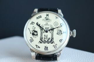 Omega Freemasonry Vintage 1923`s Extra Wide Face Rare Men`s Swiss Wrist Watch