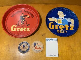 Vintage Gretz Brewing Company Metal Beer Tray’s,  Coasters,  & Note Pad