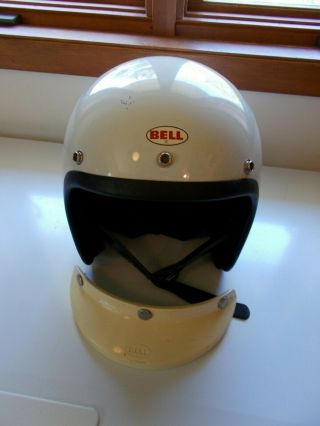 Vintage Bell Rt Motorcycle Helmet With 520 Bell Visor Marked 7 3/4 Dated 2 - 77