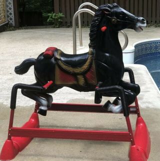 Vintage Hedstrom Large Spring Rocking Horse - Black And Red Wonder Horse
