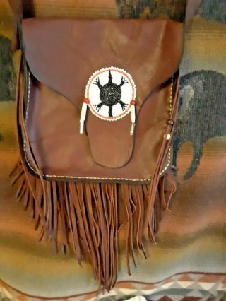 Mountain Man Beaver Tail Style Possibles Bag W/ Beaded Turtle Medallion