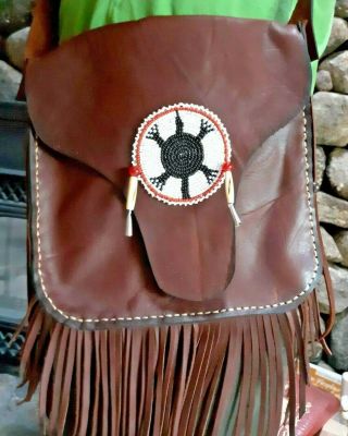 Mountain Man Beaver Tail style Possibles Bag w/ Beaded Turtle Medallion 2