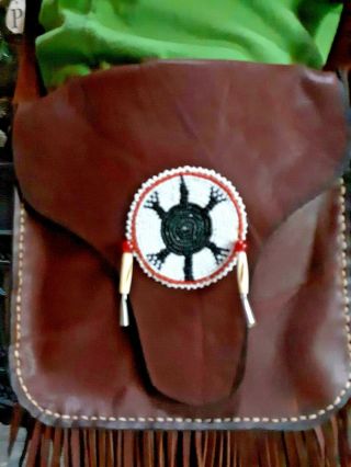 Mountain Man Beaver Tail style Possibles Bag w/ Beaded Turtle Medallion 3