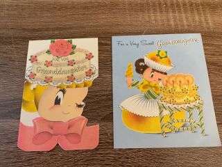 Pair Vintage Norcross Cupcake Girls Candy Birthday Cards