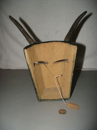 Vintage Scary Hand Carved Wood Tribal Mask w/Real Horns & Teeth Orig.  Tag $225 6