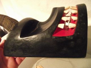 Vintage Scary Hand Carved Wood Tribal Mask w/Real Horns & Teeth Orig.  Tag $225 8