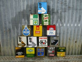 15 X Vintage Castrol,  Shell Metal Oil Can,  Ideal Garage Display With Petrol Pump