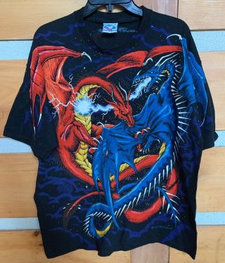 Vintage 1994 Liquid Blue Dragon Retro Dbz Rave Video Games Wizard Themes Size Xl