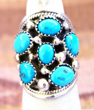 Vintage Navajo Sterling Morenci Turquoise Domed Ring,  Signed