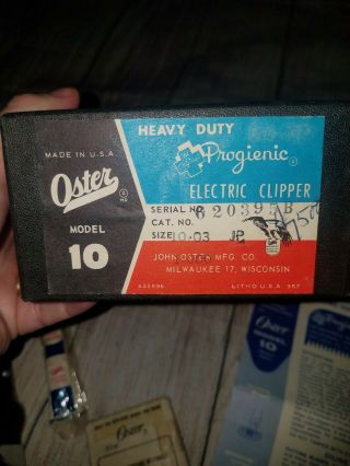 Vintage Oster Model 10 Heavy Duty Progienic Pro Electric Clipper USA 3