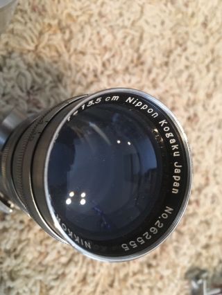 RARE Vintage Nippon Kogaku Nikkor F=13.  5cm 1:3.  5 Chrome Camera Rangefinder Lens 5