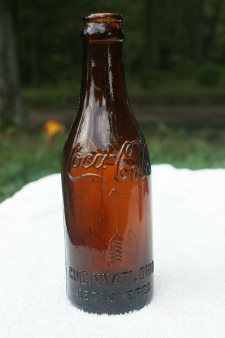 Vintage Amber Straight Side Ss Coca Cola Bottle - - Cincinnati,  Ohio - - Oh Arrows