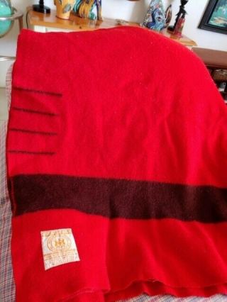 Vintage Hudson’s Bay 4 Point Blanket 100 Wool England Red Black 90 X 72 "