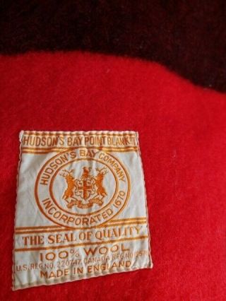 Vintage Hudson’s Bay 4 Point Blanket 100 Wool England Red Black 90 X 72 