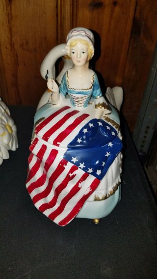 Vintage Cookie Jar Betsy Ross Flag Dress Cookie Jar Enesco (?) Rare Find