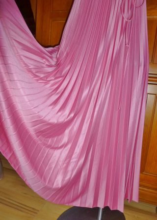 Vtg 70s Mauve Rose Silky Accordion Pleat Chiffon Ruffle Boho Evening Maxi DRESS 5