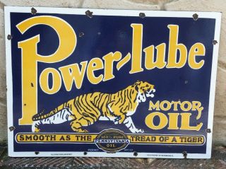 Vintage " Power - Lube " Porcelain Motor Oil Tiger Enamel Double Sided Sign 28 " X22 "