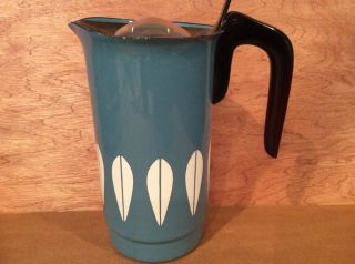 Vintage Mid Century Cathrineholm Lotus Enamel Coffee Pot Blue Norway Percolator