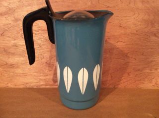 Vintage Mid Century Cathrineholm Lotus Enamel Coffee Pot Blue Norway Percolator 2
