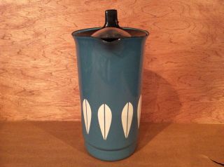 Vintage Mid Century Cathrineholm Lotus Enamel Coffee Pot Blue Norway Percolator 3