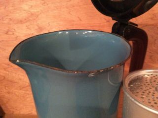 Vintage Mid Century Cathrineholm Lotus Enamel Coffee Pot Blue Norway Percolator 6