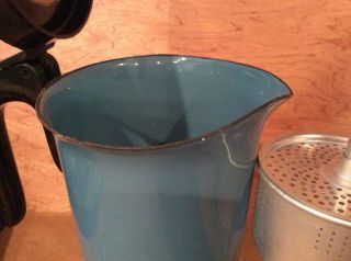 Vintage Mid Century Cathrineholm Lotus Enamel Coffee Pot Blue Norway Percolator 7