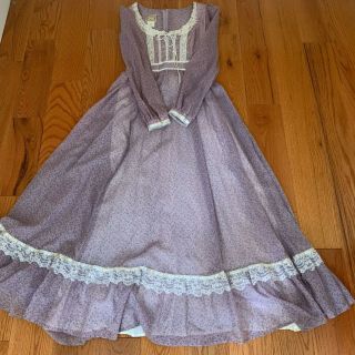 Vtg 1970s Gunne Sax Dress Violet Floral Sheer Calico Corset Lace Prairie Maxi