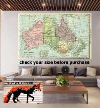 Painting Vintage Art Map Print Canvas Australia Nsw Nt Qld Wa Nsw Act Tas Nz