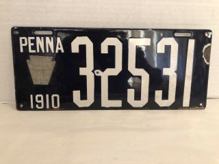 Vintage 1910 Pennsylvania 32531 Porcelain License Plate 7856 Makers Number