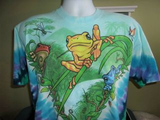Vintage 1998 Jacob Liquid Blue Frog T Shirt Mens Tie Dye Size Xl