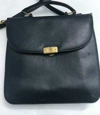 Vintage Mark Cross Leather Black Handbag Purse And Strap Pockets Brass Hardware