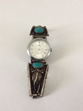 Vintage Native American Navajo Sterling Silver Turquoise Watch Band Lorus Quartz