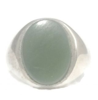 Vintage Green Jade Sterling Silver Ring Thumb Band Size 7.  75 Men