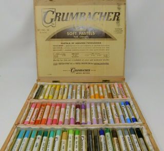 Vintage Grumbacher 60 Soft Pastels Assorted Set No.  56 Wood Case