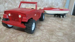 Vintage 1968 Tonka Jeepster Runabout W/ Boat And Trailer Model Toy Metal Usa