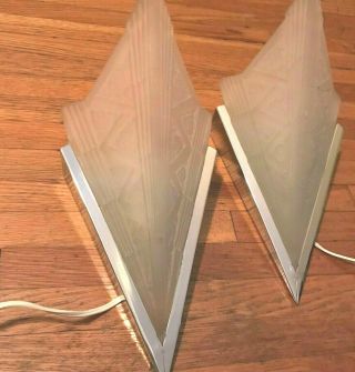 VINTAGE AHS hotel 2 PLUG IN WALL SCONCE DECO LAMPS depression glass chrome 13.  5 