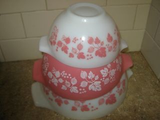 3 Vintage Pyrex Pink Gooseberry Cinderella Nesting Bowls 441 442 & 443