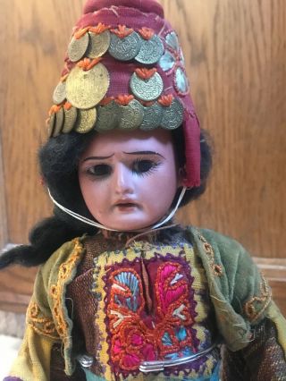 Antique Bisque Doll Scowling Indian Armand Marseille Costume Wow