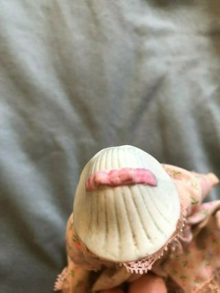 1890 ' s Bonnet Head Doll Blue Hat with Pink Bow and Molded Blouse with Gold 5