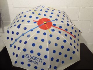 Vintage SWATCH WATCH UMBRELLA - White With Blue Polka Dots - VERY RARE - 2