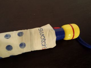 Vintage SWATCH WATCH UMBRELLA - White With Blue Polka Dots - VERY RARE - 7