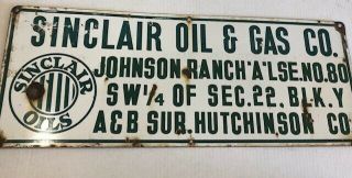 Vintage Porcelain Sinclair Gas Oil Well Petroliana Lease Sign Hutchinson County