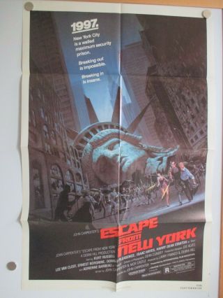 Vintage Escape From York 1 - Sheet 1981 John Carpenter Kurt Russel