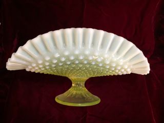 Vintage Fenton Topaz Opalescent Hobnail Vaseline Glass 12 " Banana Bowl