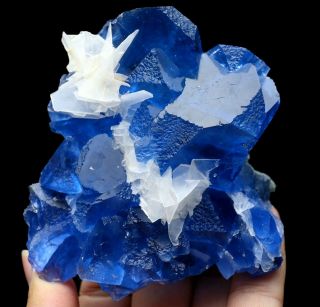447.  9g Wow Rare Ladder - Like Blue Fluorite & Calcite Symbiosis Specimen/china