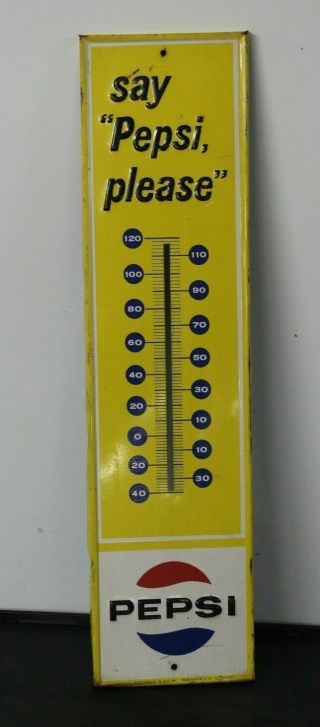 28 " Vintage Stout Sign Co.  108 Pepsi - Cola Metal Thermometer Say Pepsi Please