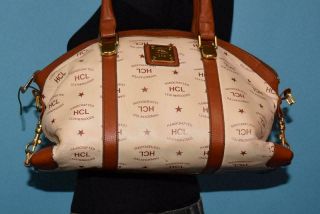 Vintage Hcl W.  Germany Ivory Brown Leather Doctor Satchel Zip Tote Shoulder Bag