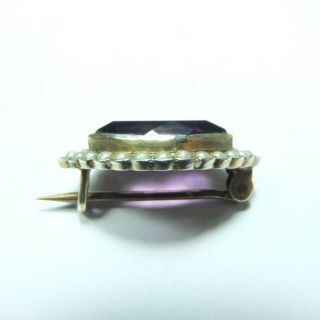 Antique Victorian Silver & Seed Pearl Amethyst Paste Brooch Marked REAL SILV 5